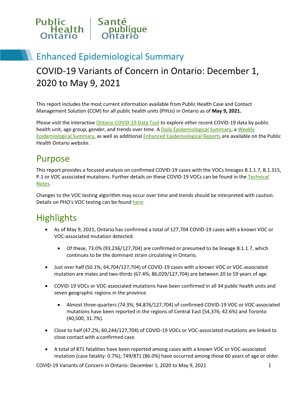 COVID-19 Variants of Concern in Ontario: December 1, 2020 to May 9, 2021