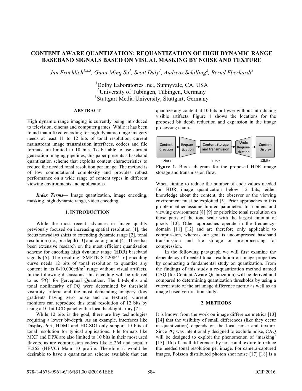 Content Aware Quantization: Requantization of High Dynamic Range Baseband Signals Based on Visual Masking by Noise and Texture