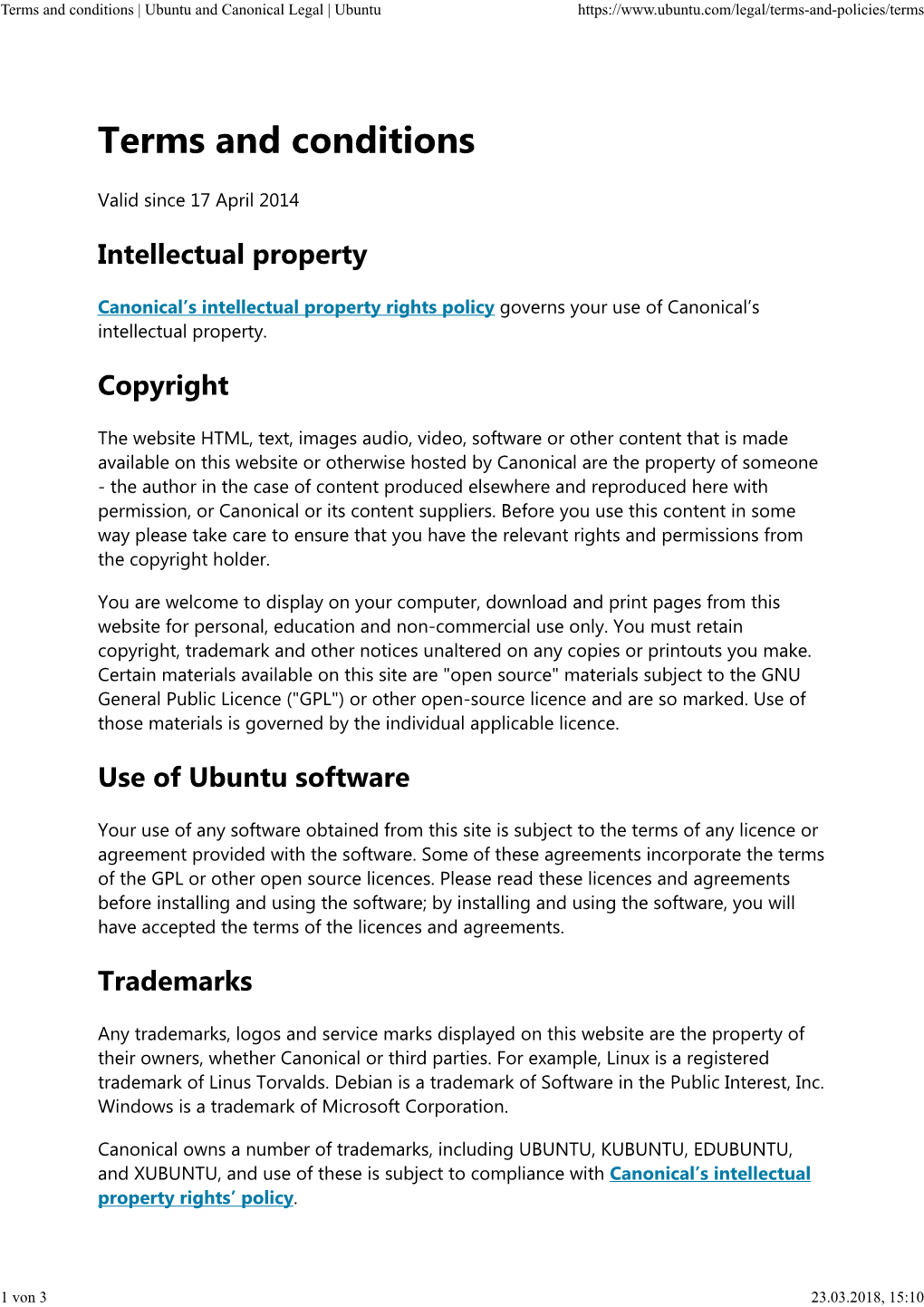 Terms and Conditions | Ubuntu and Canonical Legal | Ubuntu