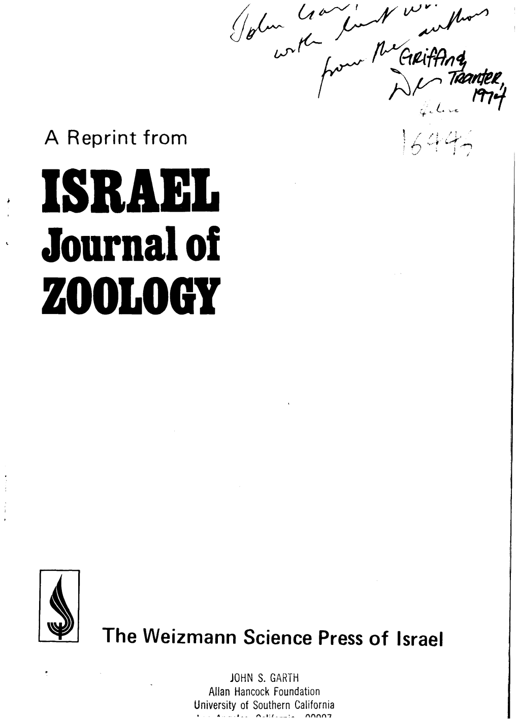 ISRAEL Journal of ZOOLOGY