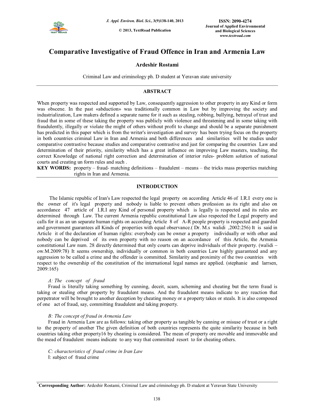 Comparative Investigative of Fraud Offence in Iran and Armenia Law