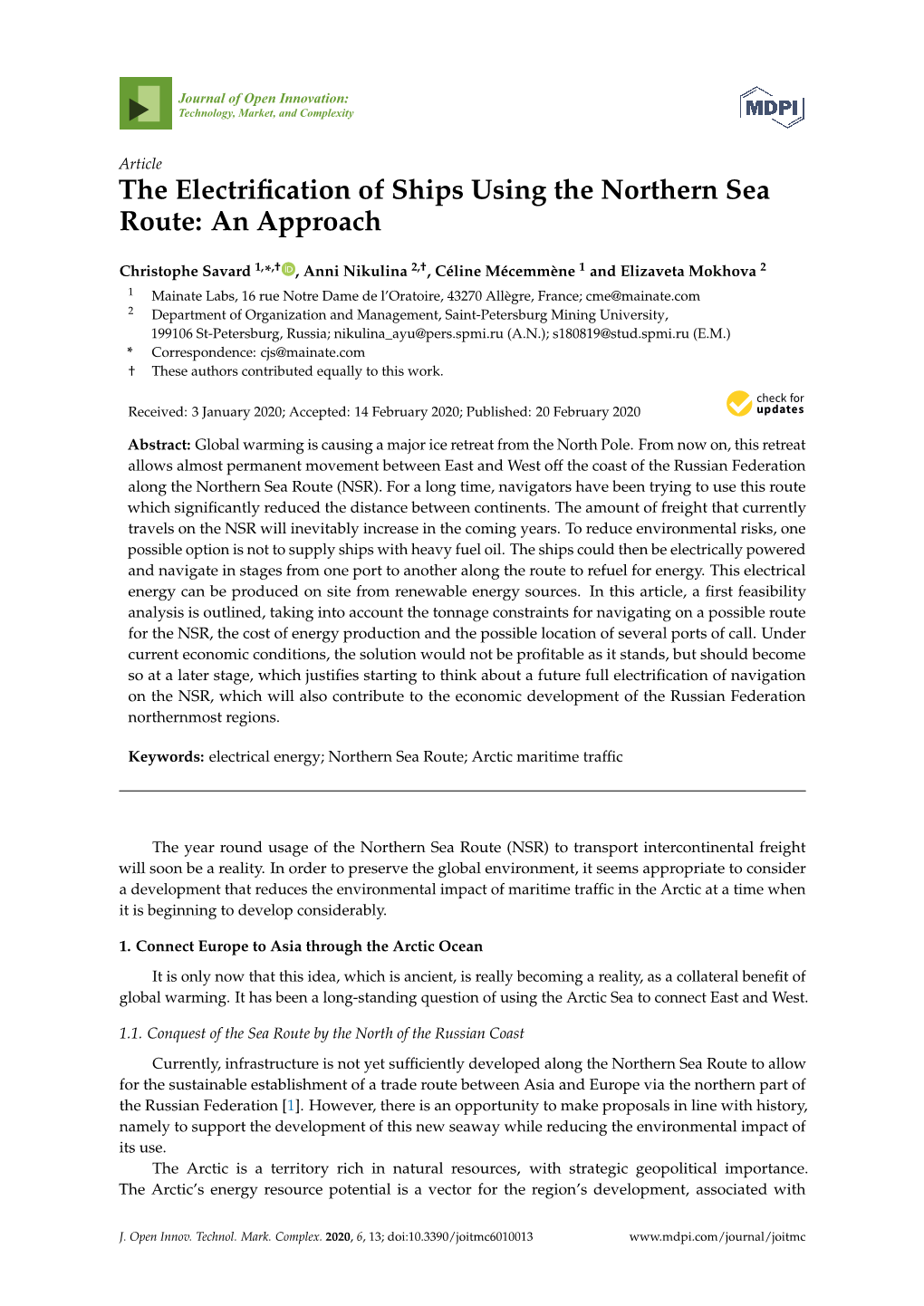 The Electrification of Ships Using the Northern Sea Route