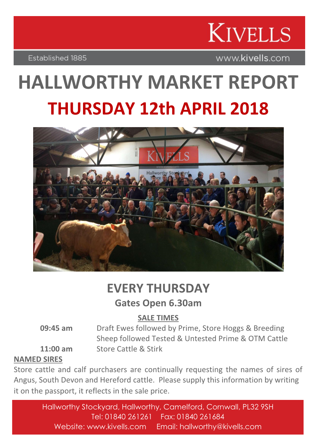 HALLWORTHY MARKET REPORT THURSDAY 12Th APRIL 2018