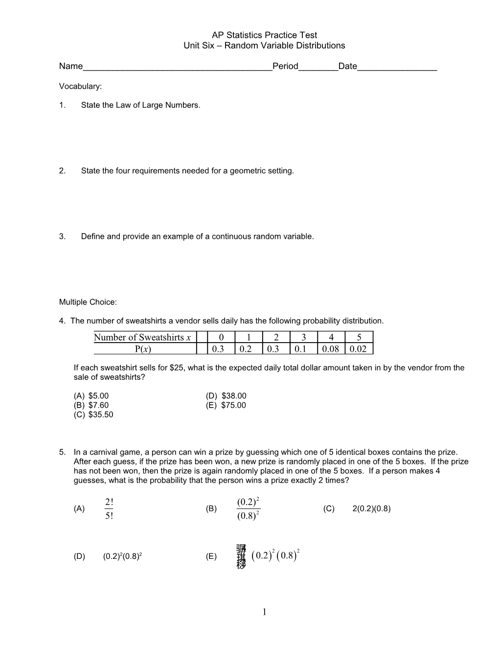 AP Statistics Practice Test