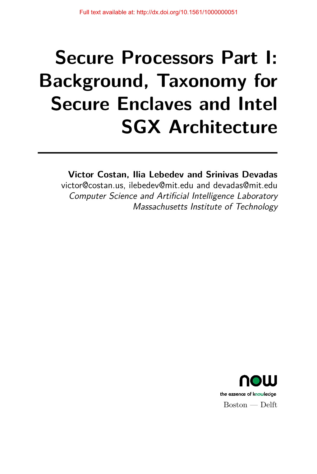 Background, Taxonomy for Secure Enclaves and Intel SGX Architecture