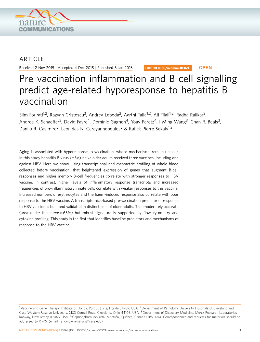 Pre-Vaccination Inflammation and B-Cell Signalling Predict Age-Related