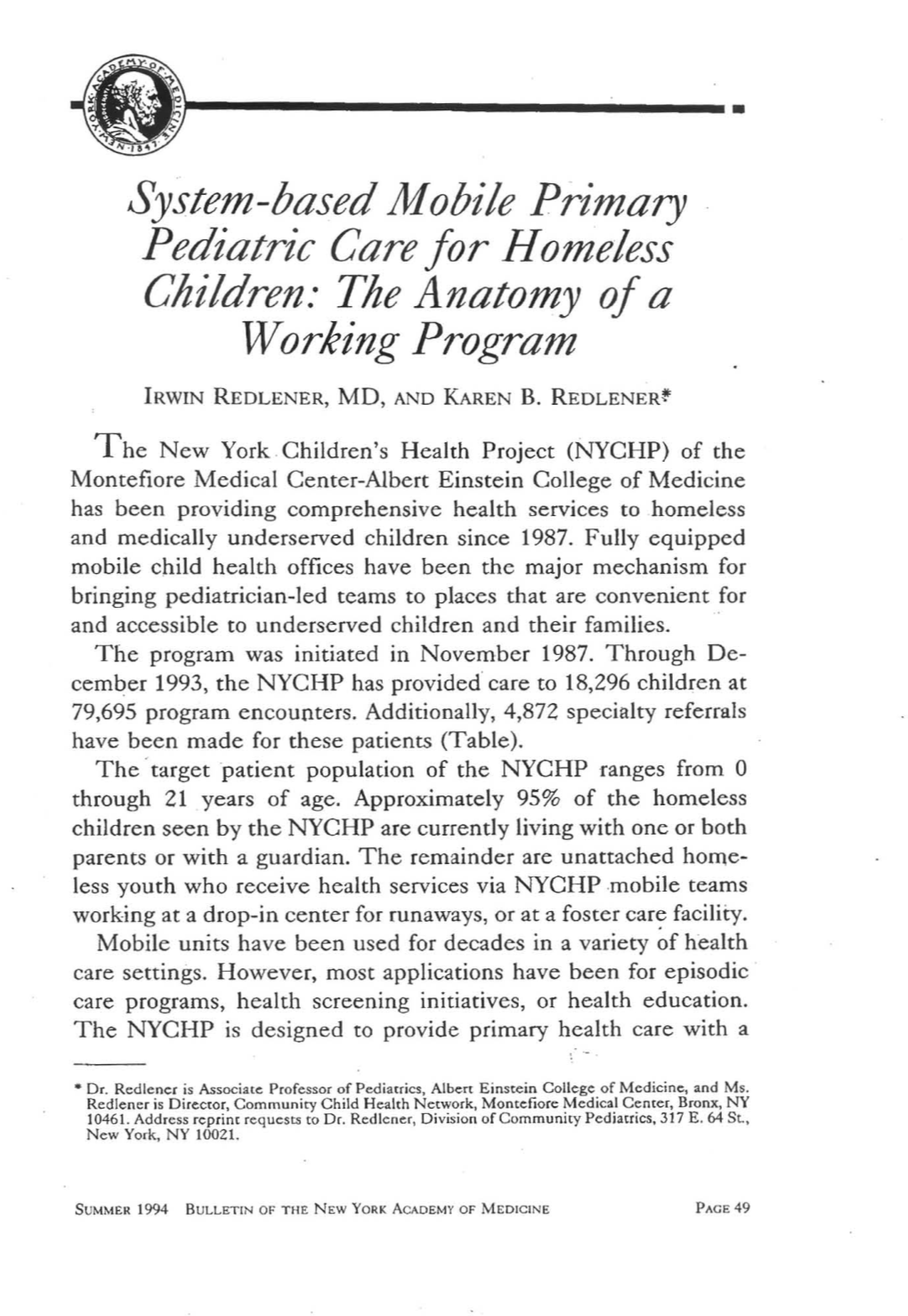 System-Based Mobile Primary Pediatric Care for Homeless Children: the Anatomy of a Working Program