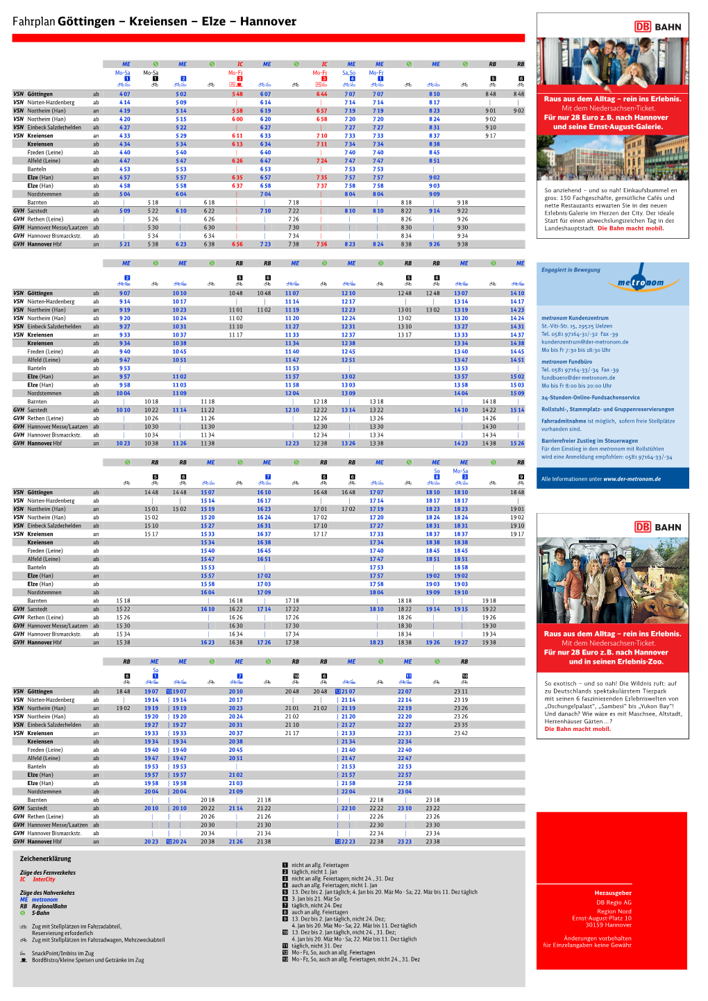 Fahrplan Göttingen – Kreiensen – Elze – Hannover