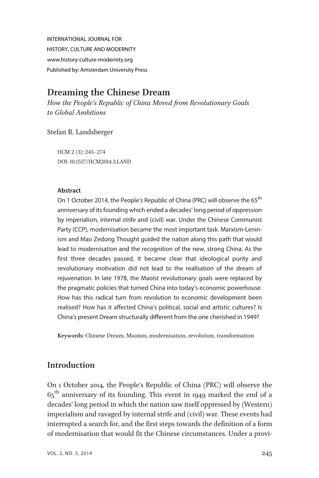 Dreaming the Chinese Dream How the People’S Republic of China Moved from Revolutionary Goals to Global Ambitions