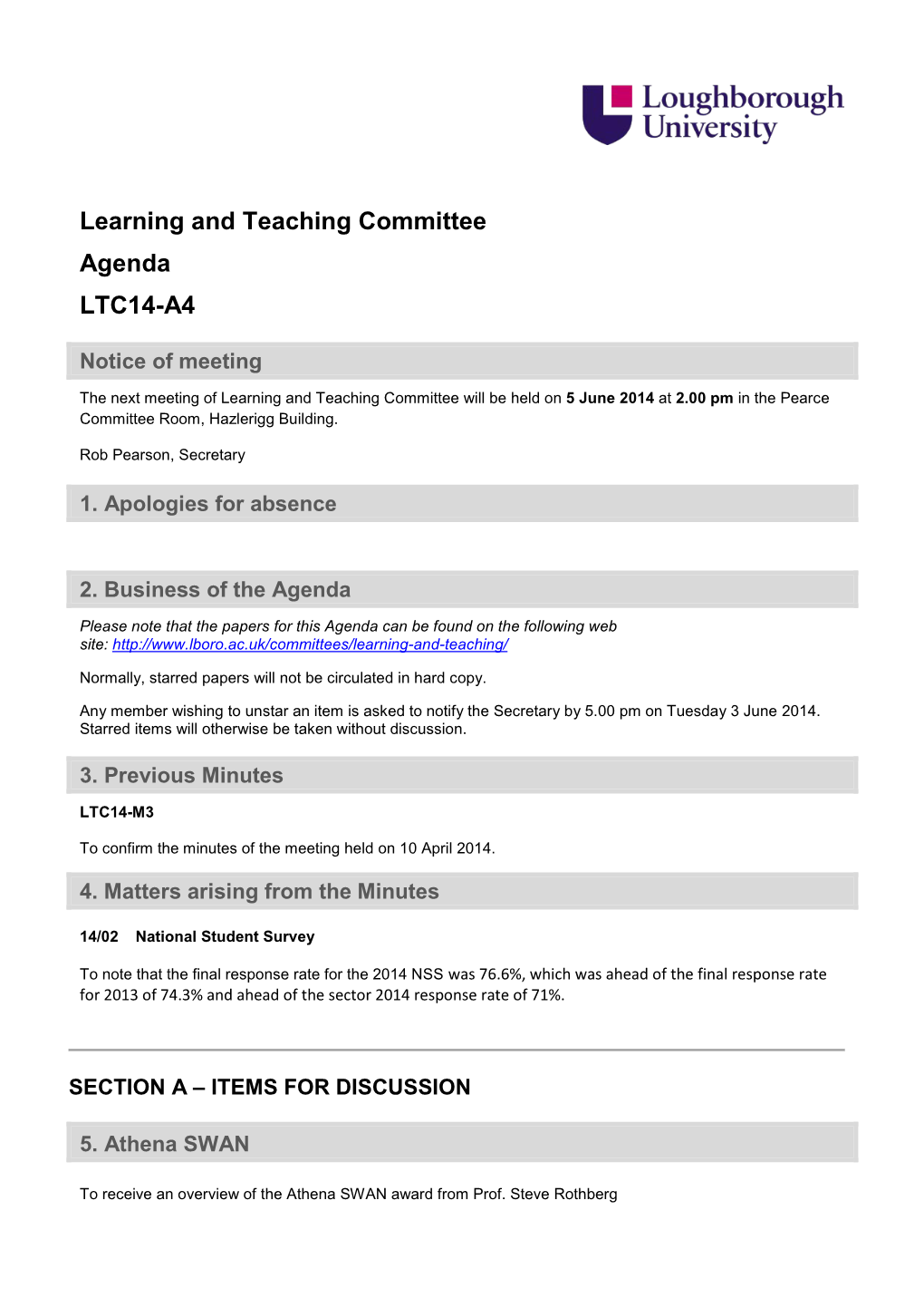 Learning and Teaching Committee Agenda LTC14-A4