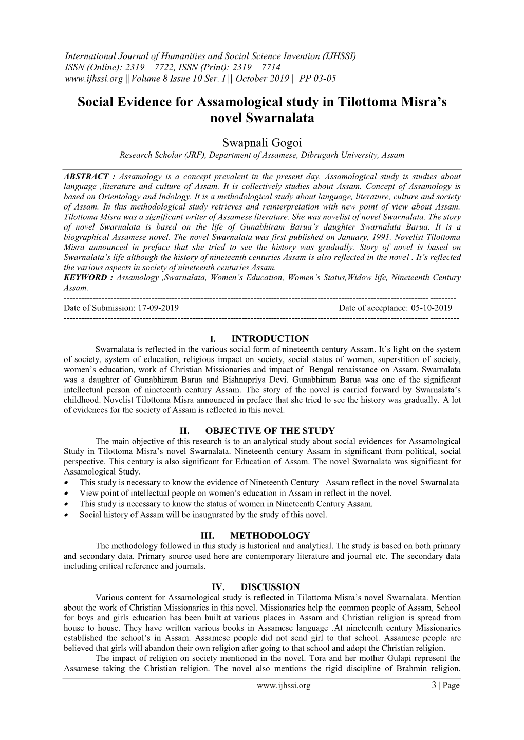 Social Evidence for Assamological Study in Tilottoma Misra's Novel