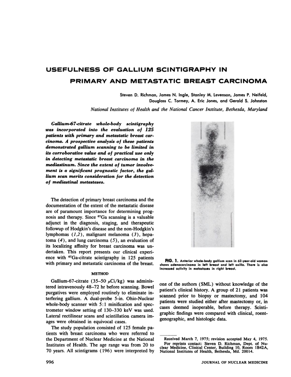 Usefulness of Gallium Scintigraphy in Primary and Metastatic Breast Carcinoma