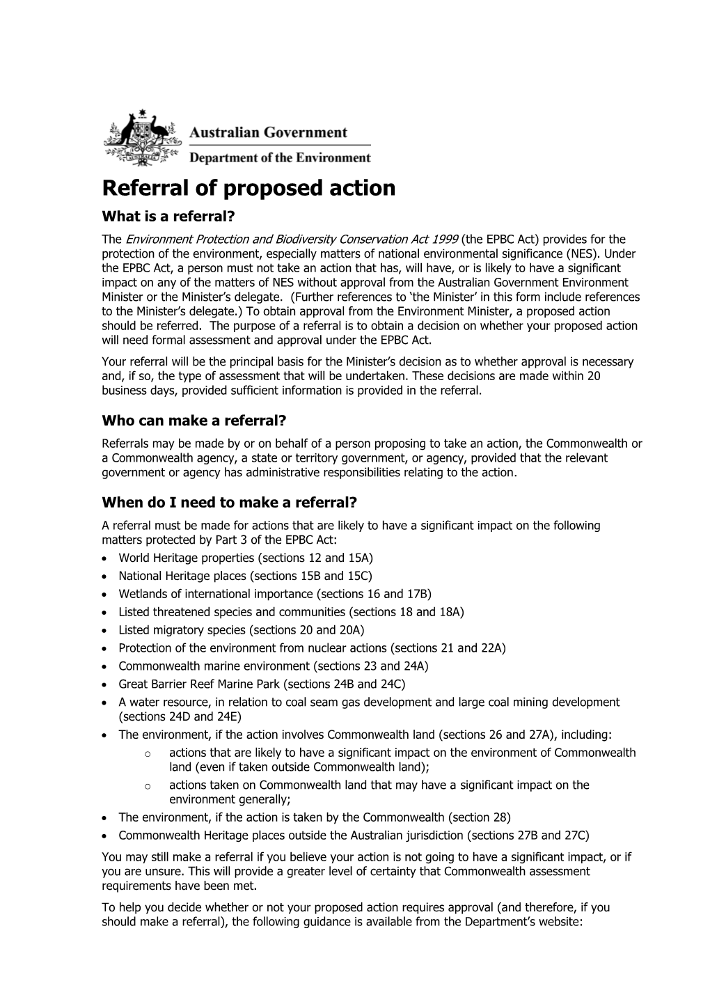 Referral of Proposed Action