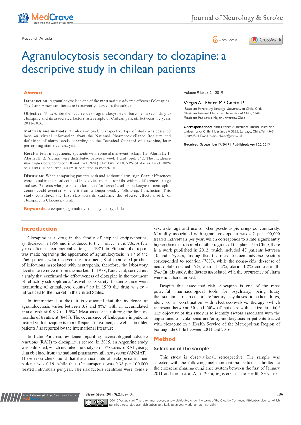 Agranulocytosis Secondary to Clozapine: a Descriptive Study in Chilean Patients