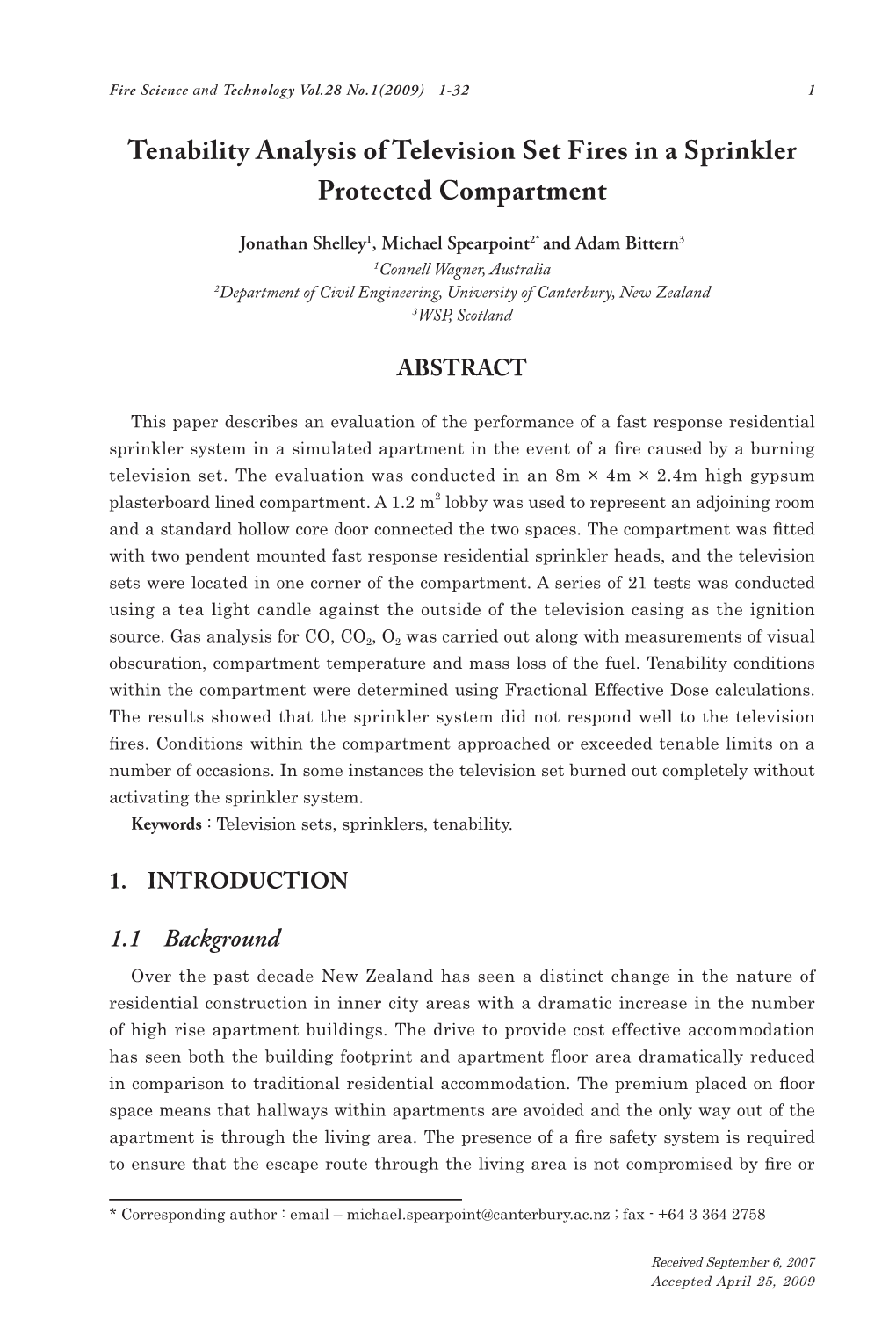 Tenability Analysis of Television Set Fires in a Sprinkler Protected