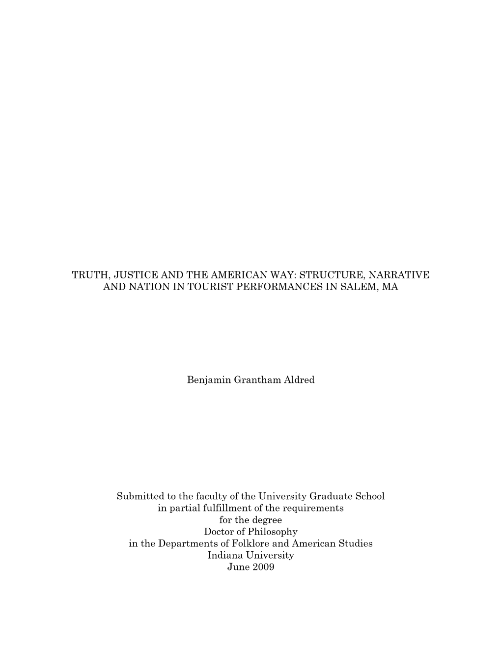 Structure, Narrative and Nation in Tourist Performances in Salem, Ma