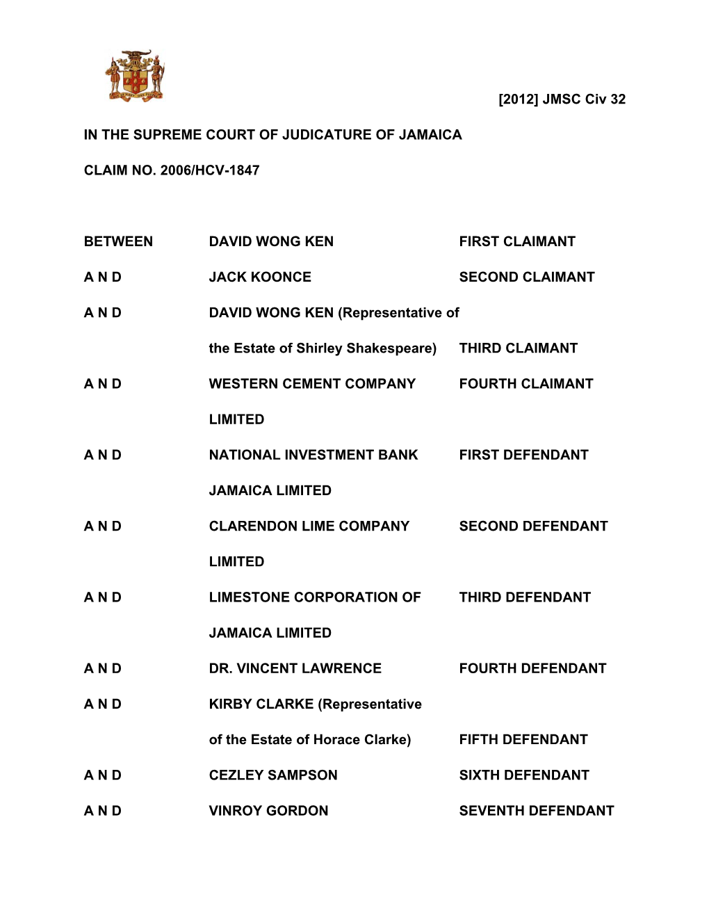 [2012] JMSC Civ 32 in the SUPREME COURT OF