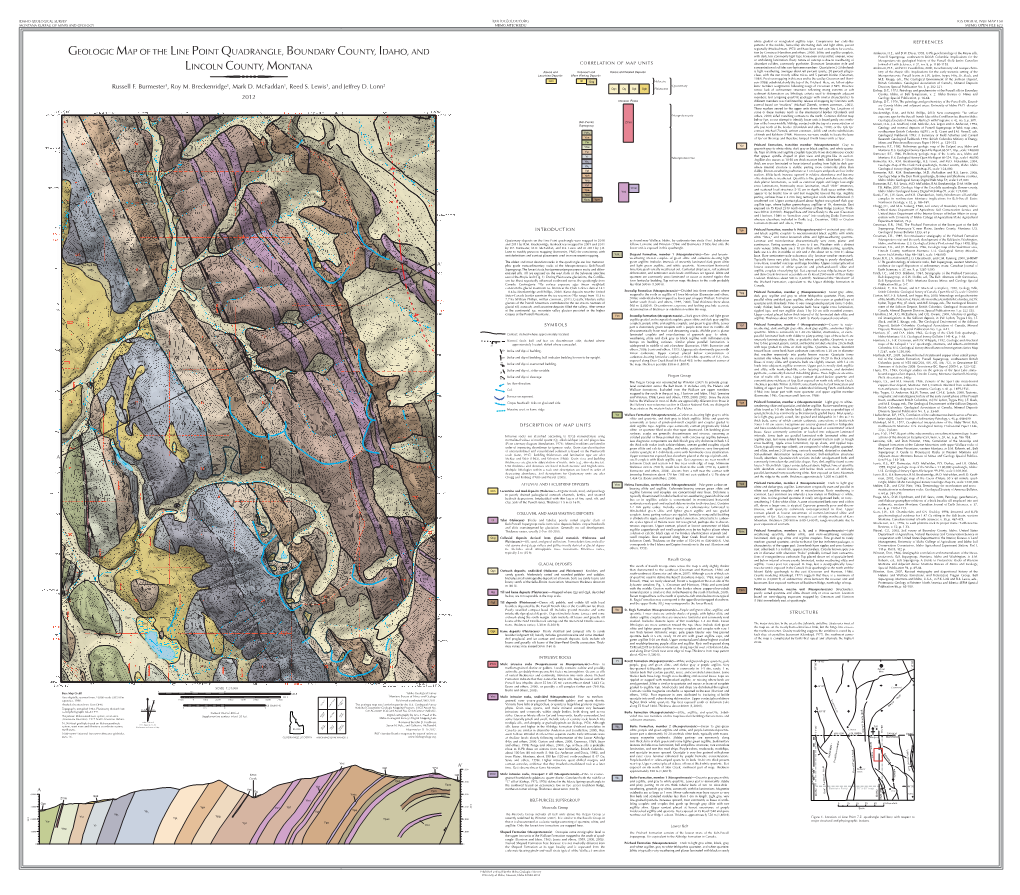 GEOLOGIC MAP of the LINE POINT QUADRANGLE, BOUNDARY COUNTY, IDAHO, and Tion by Cominco (Hamilton and Others, 2000)