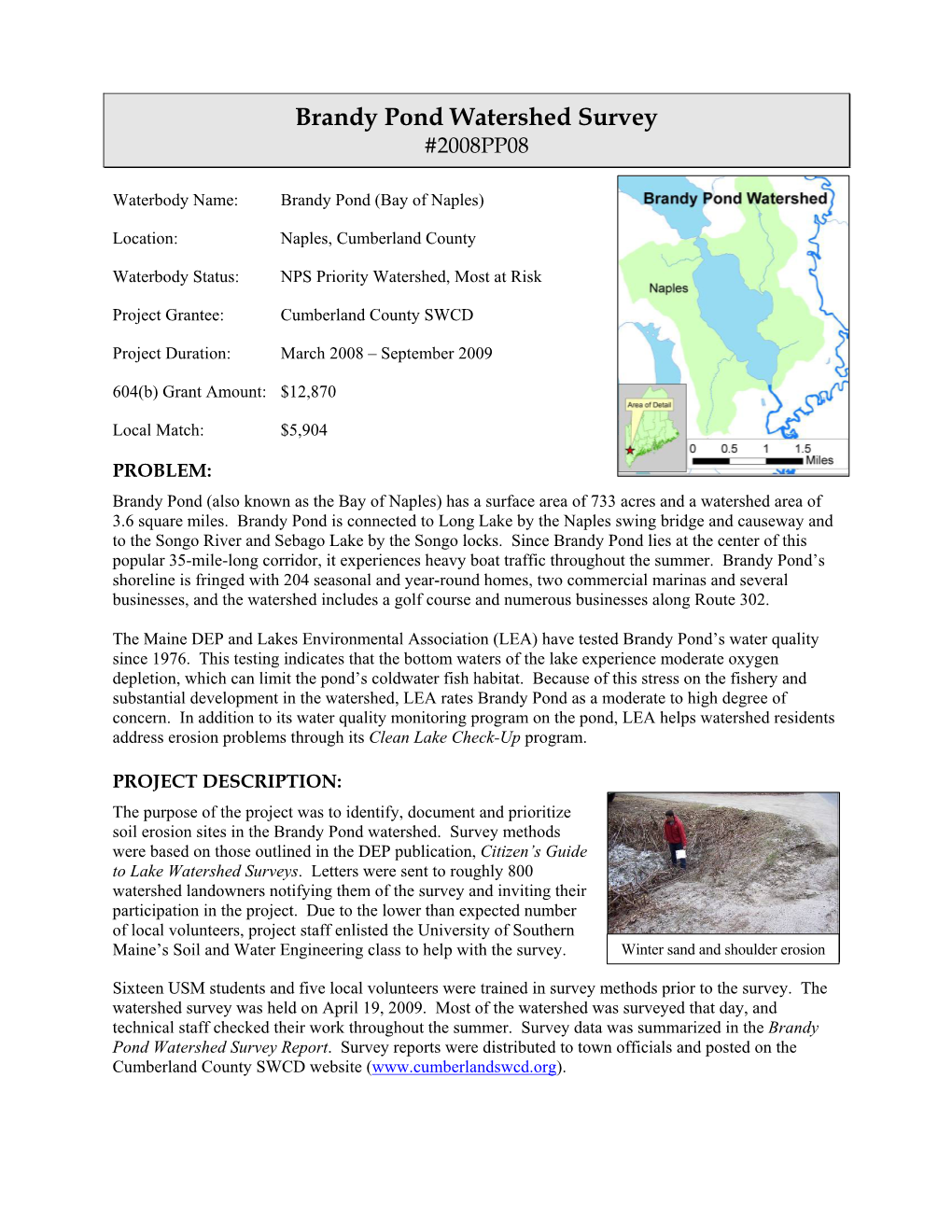 Brandy Pond Watershed Survey #2008PP08