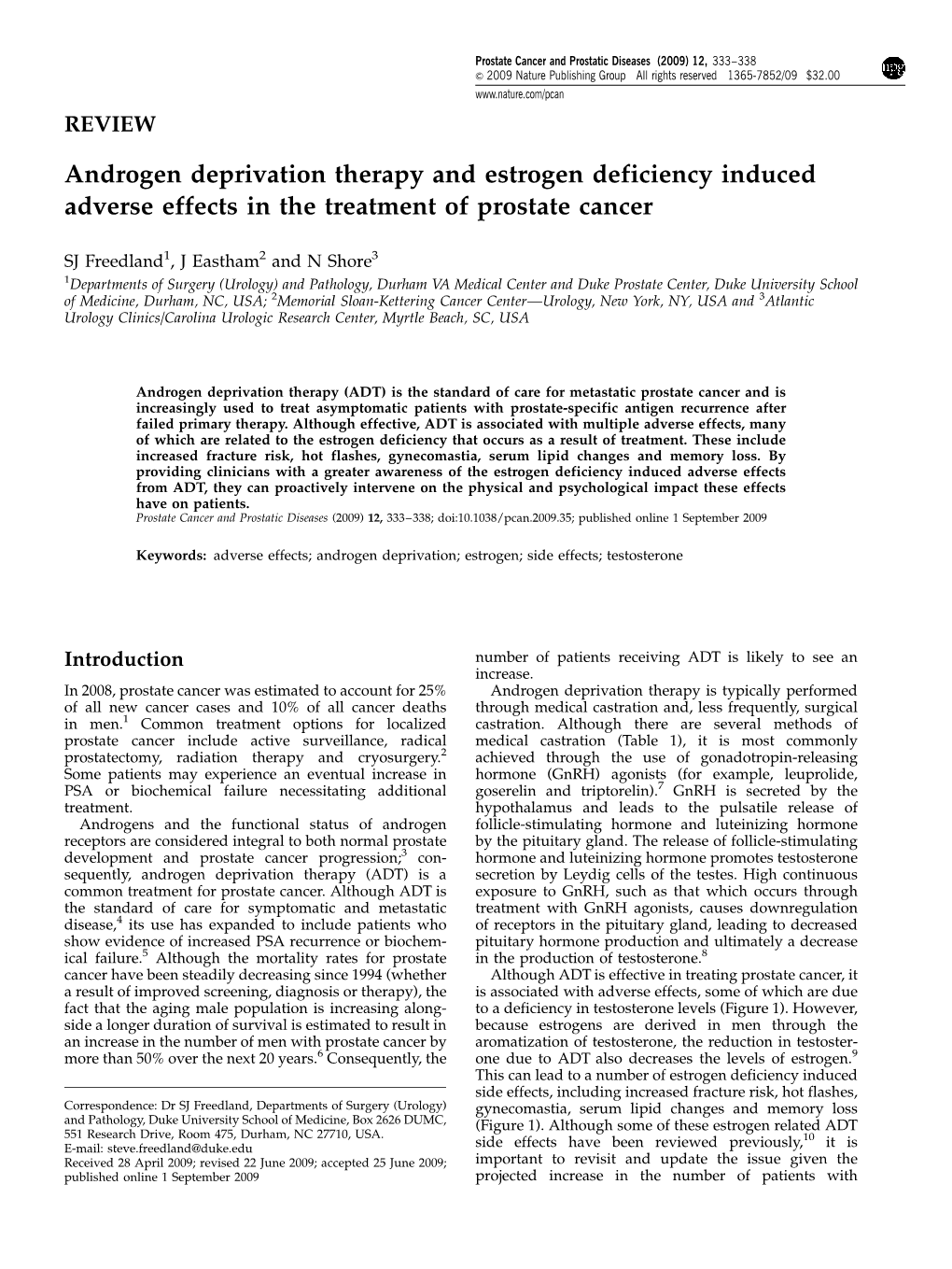 Androgen Deprivation Therapy and Estrogen Deficiency Induced Adverse Effects in the Treatment of Prostate Cancer