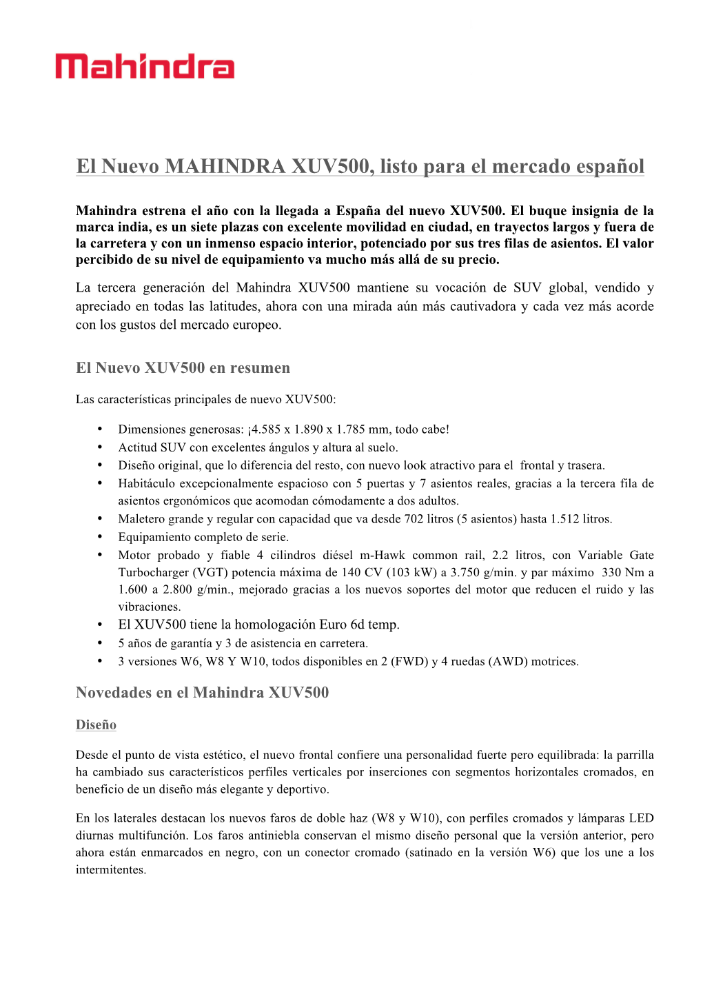 El Nuevo MAHINDRA XUV500, Listo Para El Mercado Español