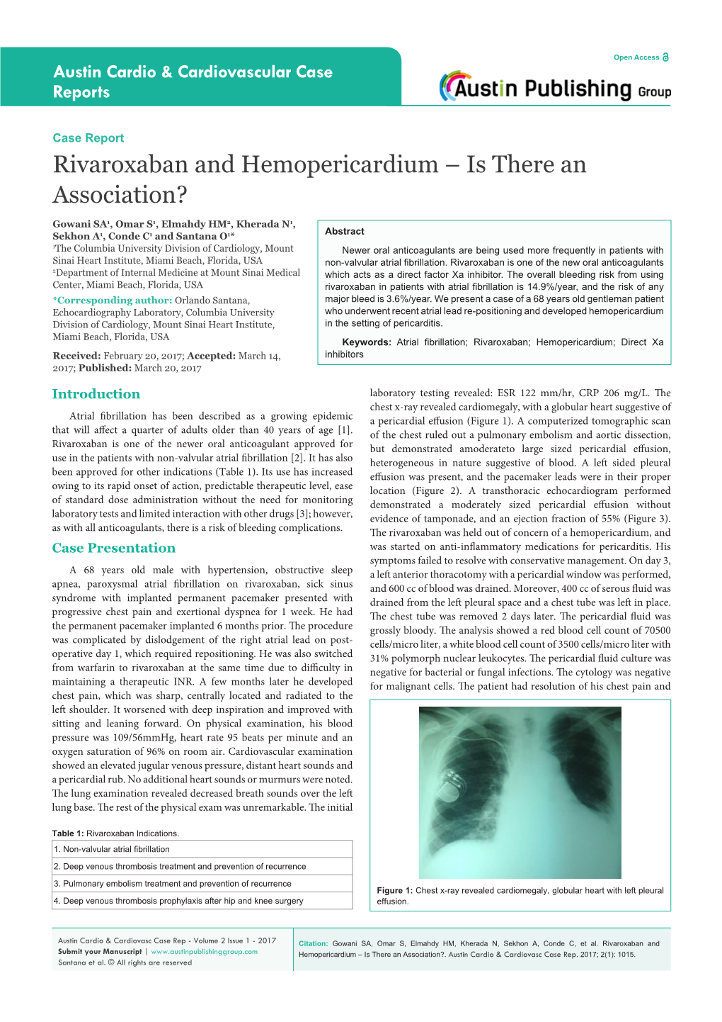 Rivaroxaban and Hemopericardium – Is There an Association?