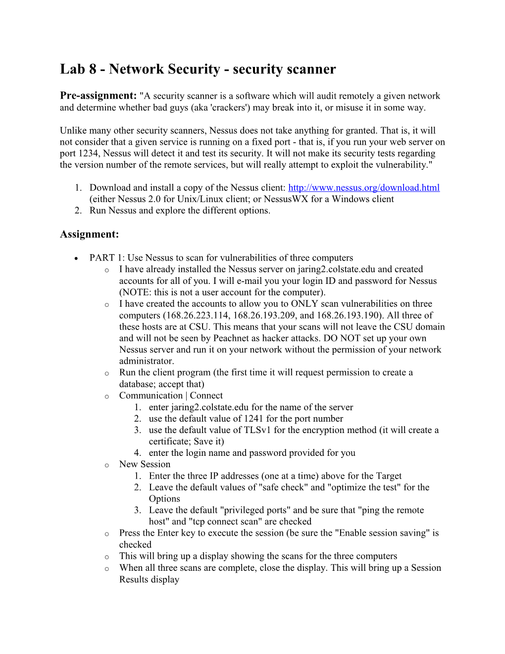 Lab 8 - Network Security - Security Scanner