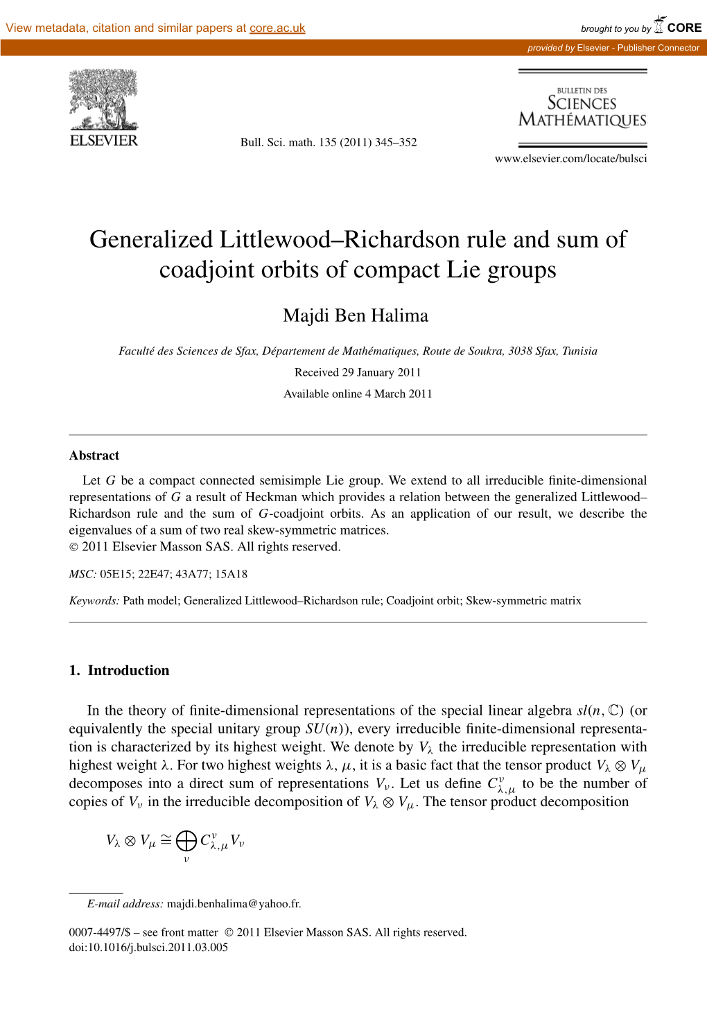 Generalized Littlewood–Richardson Rule and Sum of Coadjoint Orbits of Compact Lie Groups