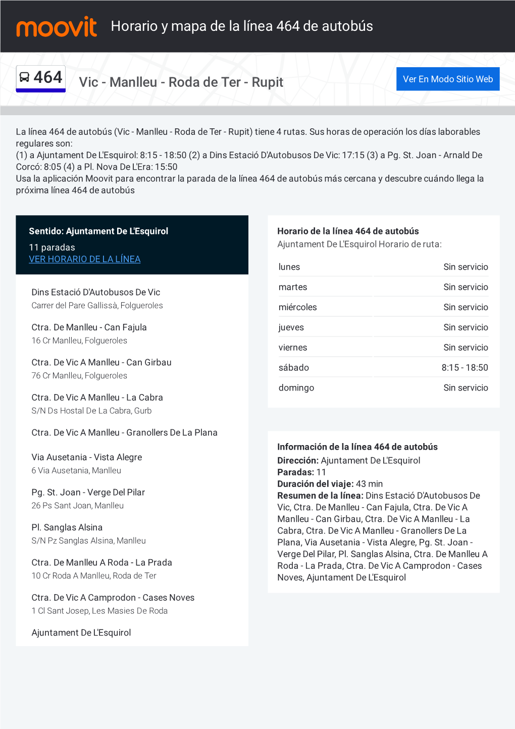 Horario Y Mapa De La Ruta 464 De Autobús