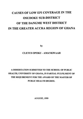 Causes of Low Epi Coverage in the Osudoku Sub-District of the Dangme West District in the Greater Accra Region of Ghana