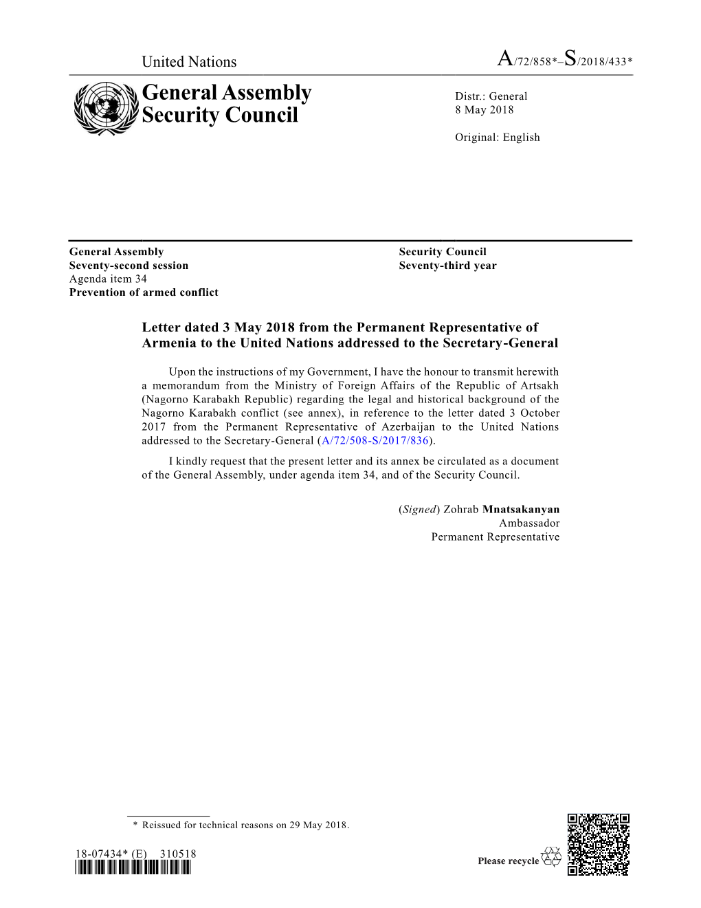 A/72/858*–S/2018/433* General Assembly Security Council