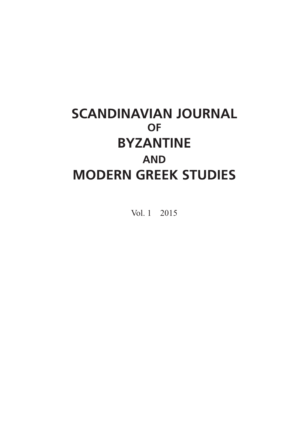 Scandinavian Journal Byzantine Modern Greek Studies