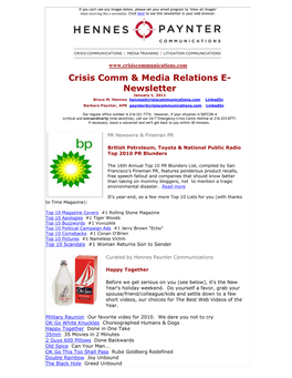 Crisis Comm & Media Relations E- Newsletter