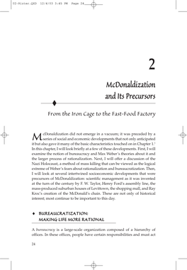 Mcdonaldization and Its Precursors ♦ from the Iron Cage to the Fast-Food Factory
