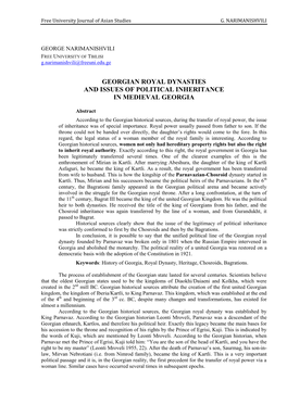 Georgian Royal Dynasties and Issues of Political Inheritance in Medieval Georgia