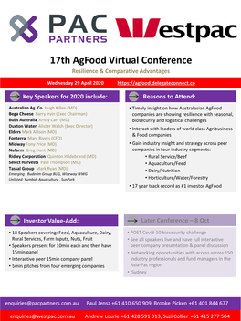 17Th Agfood Virtual Conference Resilience & Comparative Advantages