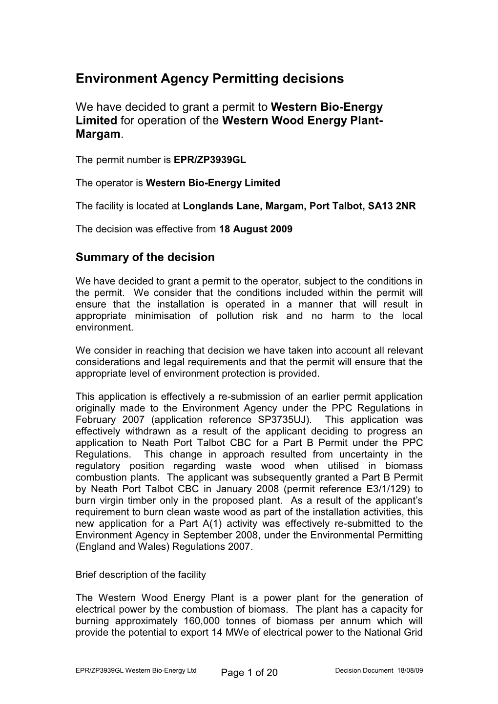 233 08 SD50 Environment Permitting Decision Document