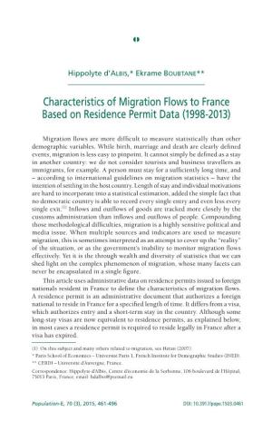 Characteristics of Migration Flows in France, Based on Statistics Of