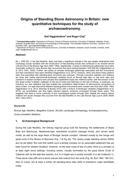 Origins of Megalithic Cosmology in Scotland. Higginbottom