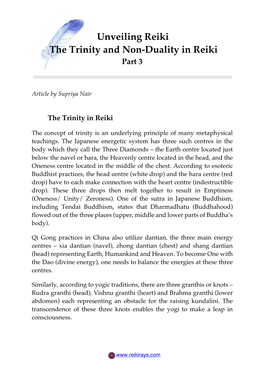 Unveiling Reiki- the Trinity and Non-Duality in Reiki