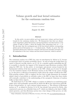 [Math.PR] 4 Jan 2007 Volume Growth and Heat Kernel Estimates for the Continuum Random Tree