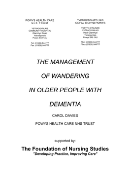 The Management of Wandering in Older People with Dementia