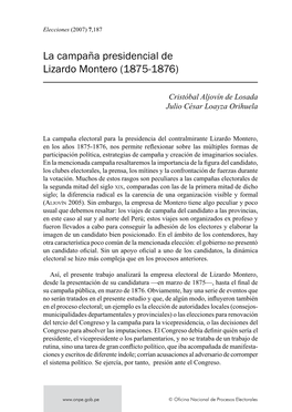 La Campaña Presidencial De Lizardo Montero (1875-1876)
