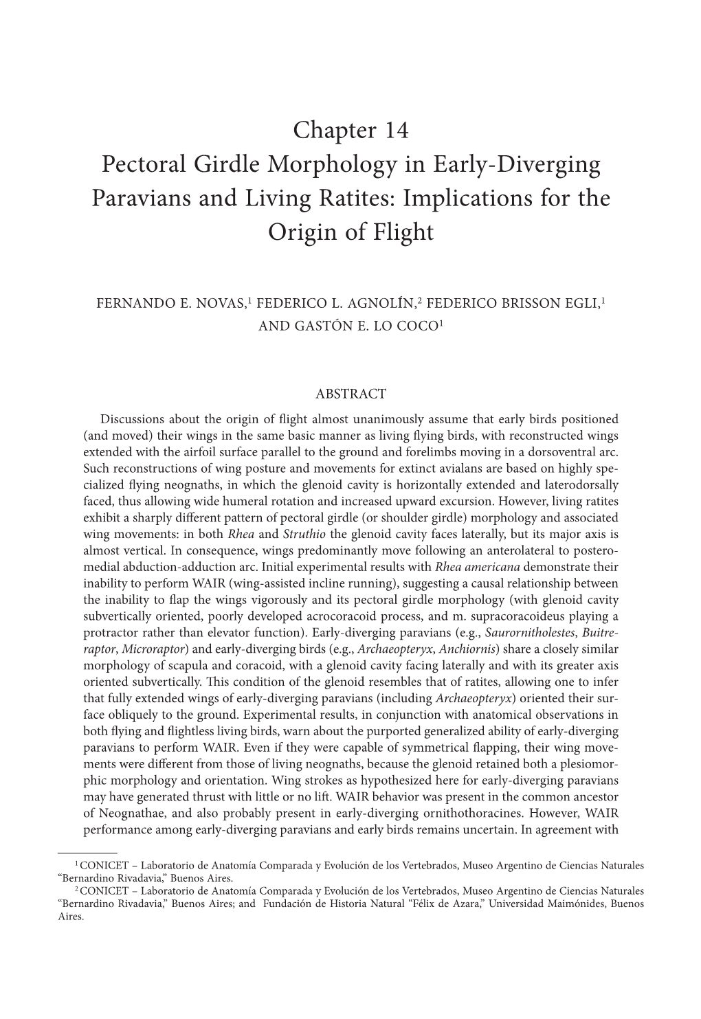 Chapter 14 Pectoral Girdle Morphology in Early-Diverging Paravians and Living Ratites: Implications for the Origin of Flight