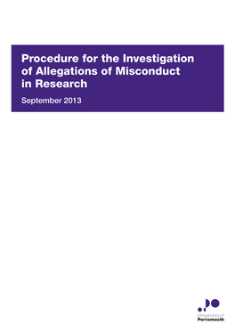 Procedure for the Investigation of Allegations of Misconduct in Research September 2013 Document Title
