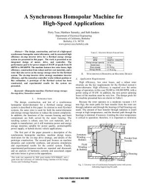 A Synchronous Homopolar Machine for High-Speed Applications