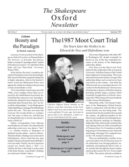 Summer 1997 Column Beauty and The1987 Moot Court Trial the Paradigm Ten Years Later the Verdict Is In: by Mark K