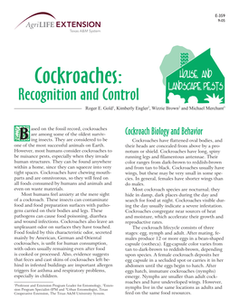 Cockroaches: Recognition and Control Roger E