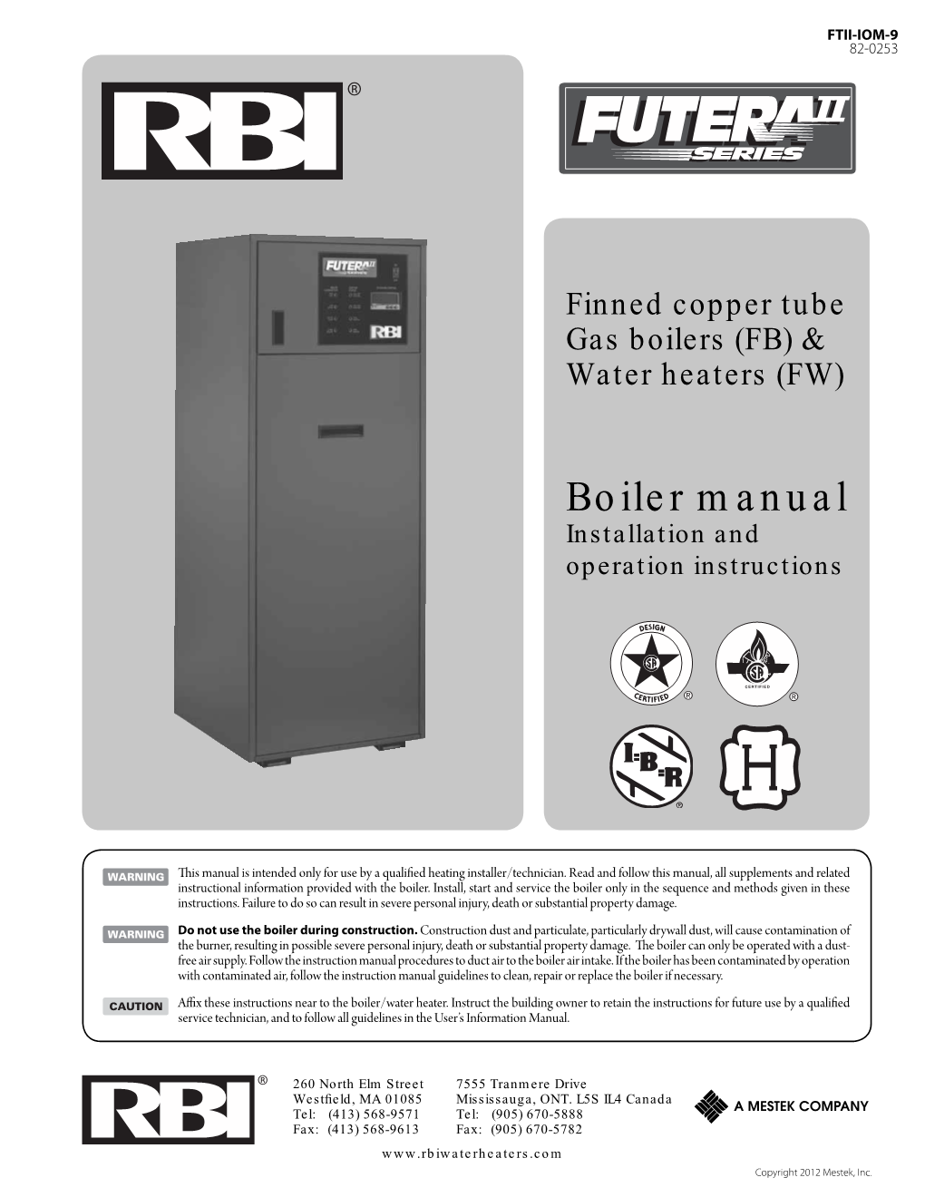 Boiler Manual Installation and Operation Instructions