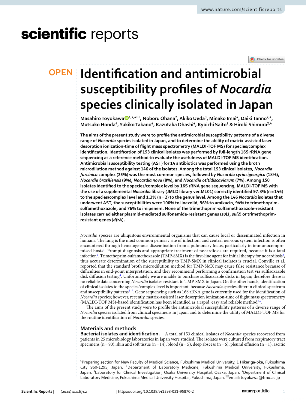 Identification and Antimicrobial Susceptibility Profiles of Nocardia